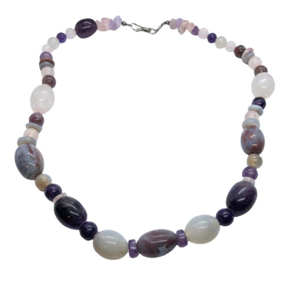 Gorgeous 21" Rose Quartz, Amethyst & Jade Heavy Gemstone Necklace